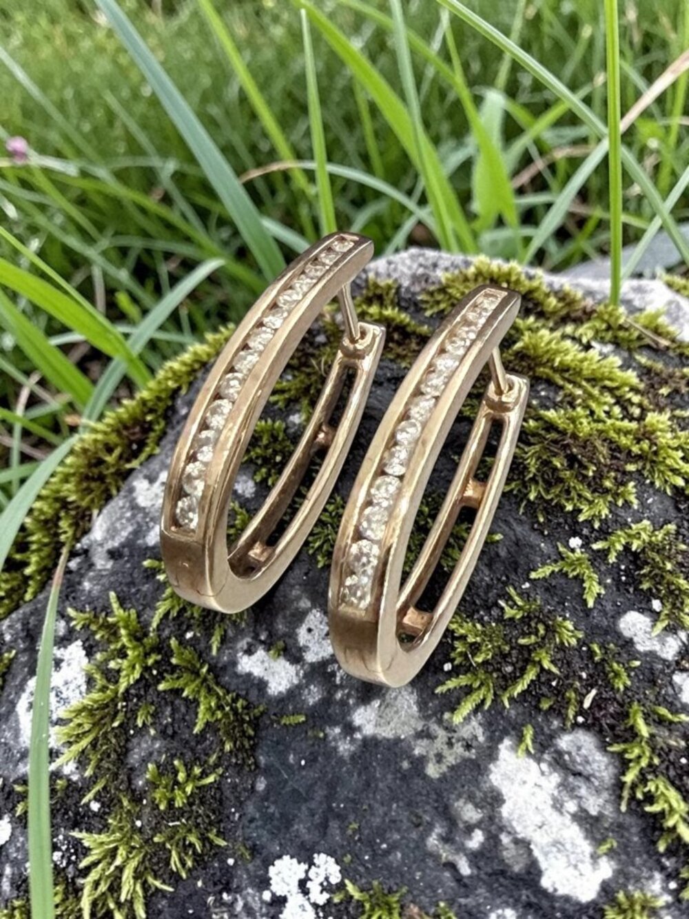 10k Yellow Gold Diamond Hoop Earrings